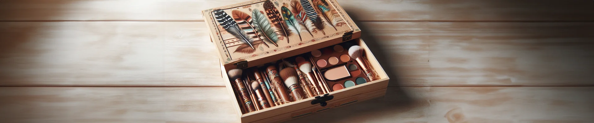 An Indigenouse themed wooden makeup kit.